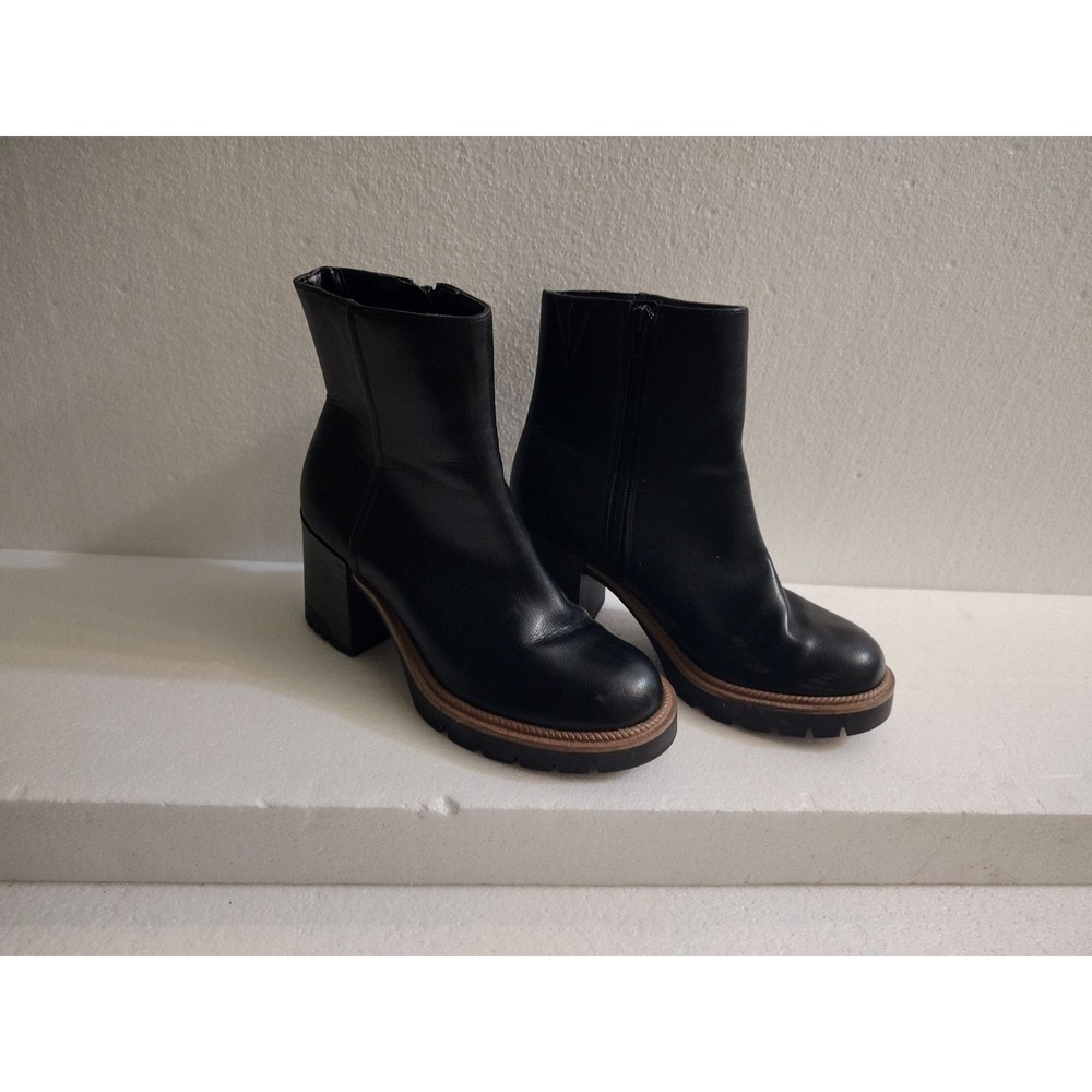 ALTARD STATE Boots Womens 7.5 Black Leather Lug Sole Block Heel Zipper